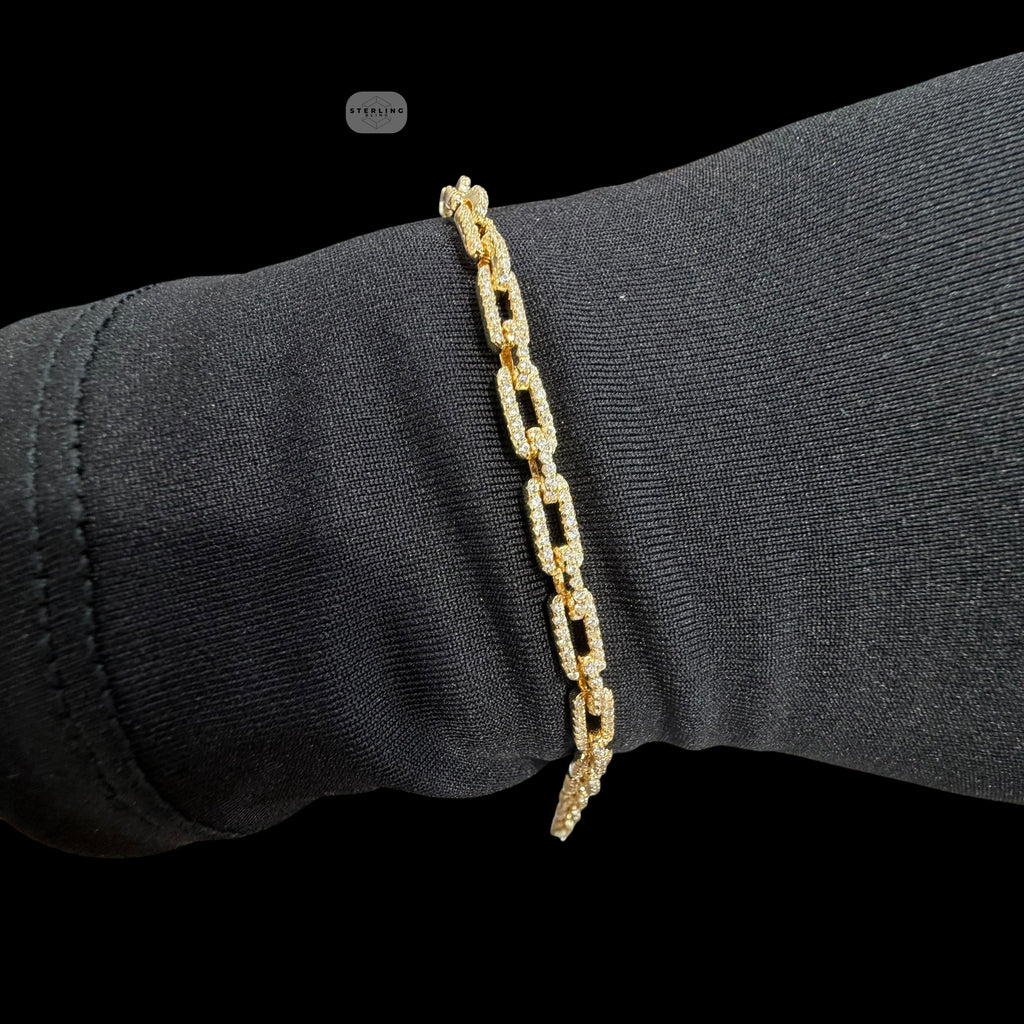 4mm 7" 925 Sterling Silver CZ Diamond Paperclip Bracelet, 14K Gold Plated Women's Bracelet, Dainty Gift for Her, Stackable Jewelry