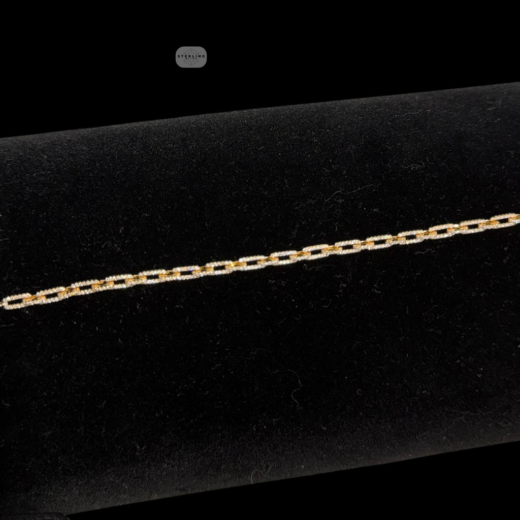 4mm 7" 925 Sterling Silver CZ Diamond Paperclip Bracelet, 14K Gold Plated Women's Bracelet, Dainty Gift for Her, Stackable Jewelry
