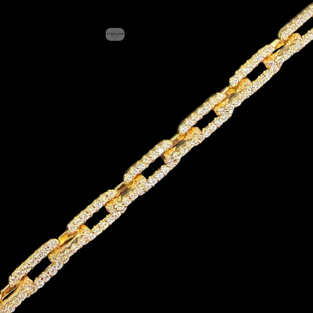 4mm 7" 925 Sterling Silver CZ Diamond Paperclip Bracelet, 14K Gold Plated Women's Bracelet, Dainty Gift for Her, Stackable Jewelry