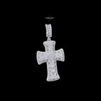 Iced Out Cross Pendant, Solid 925 Sterling Silver VVS Simulated CZ Diamond Necklace, Hip Hop Jewelry, 22 Inch Rope Chain