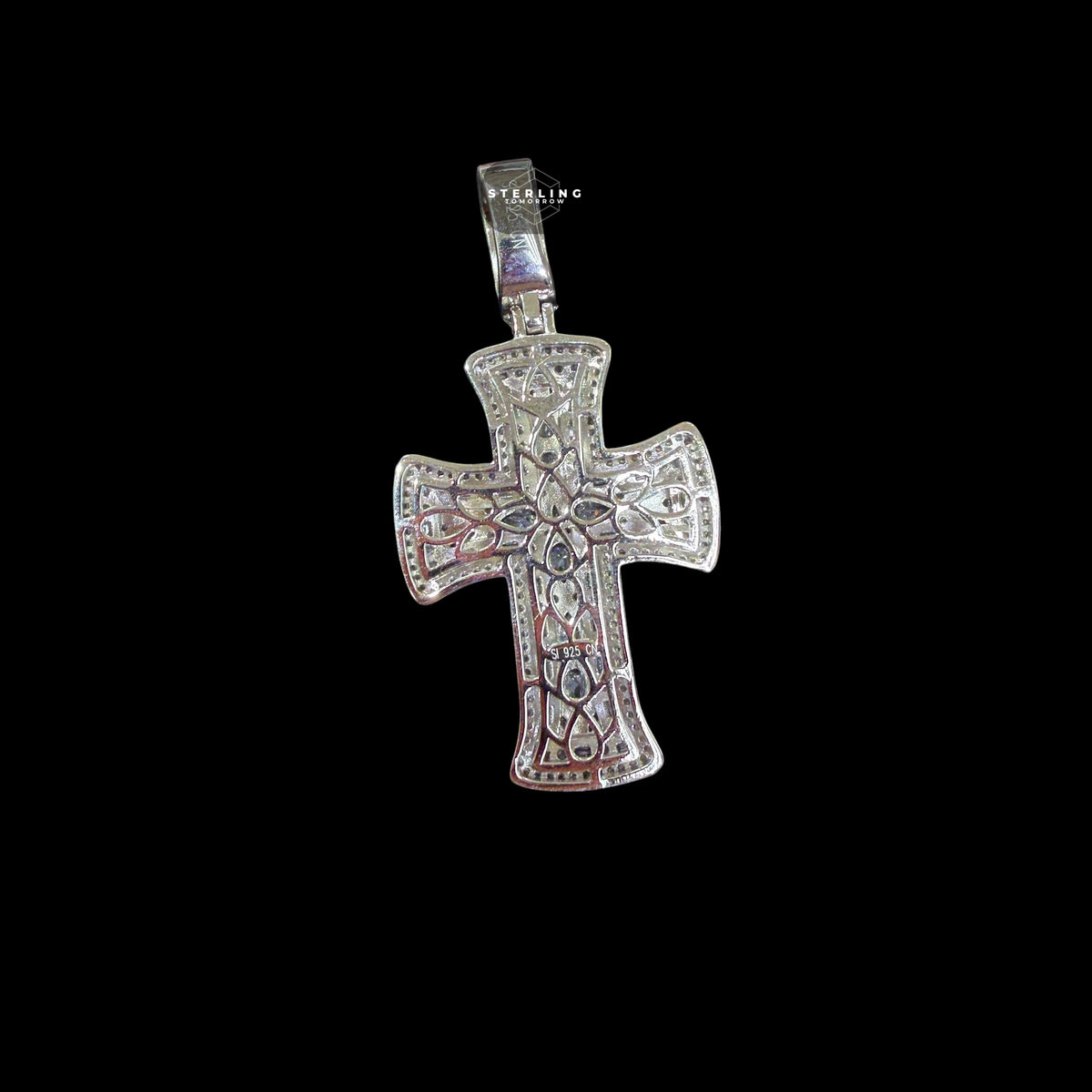 Iced Out Cross Pendant, Solid 925 Sterling Silver VVS Simulated CZ Diamond Necklace, Hip Hop Jewelry, 22 Inch Rope Chain