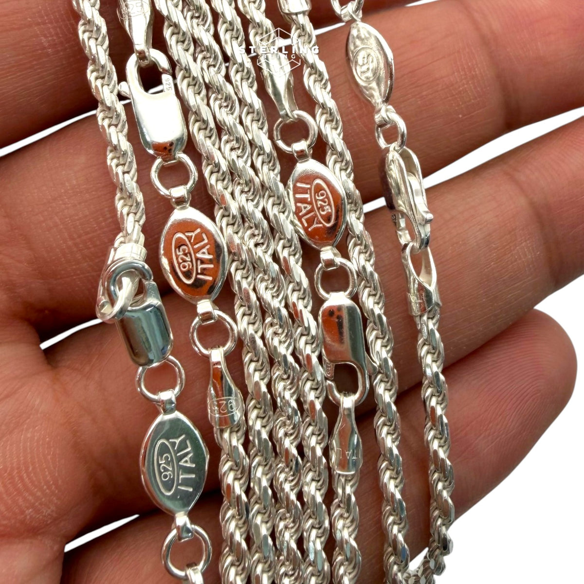 925 Sterling Silver 2.5mm Rope Chain Necklace - Made in Italy