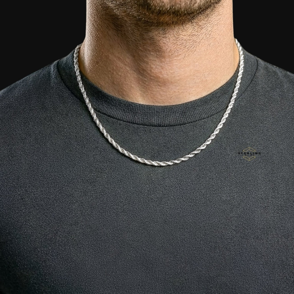 925 Sterling Silver 2.5mm Rope Chain Necklace - Made in Italy