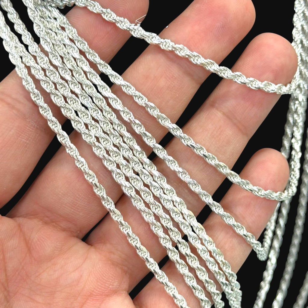 925 Sterling Silver 2.5mm Rope Chain Necklace - Made in Italy