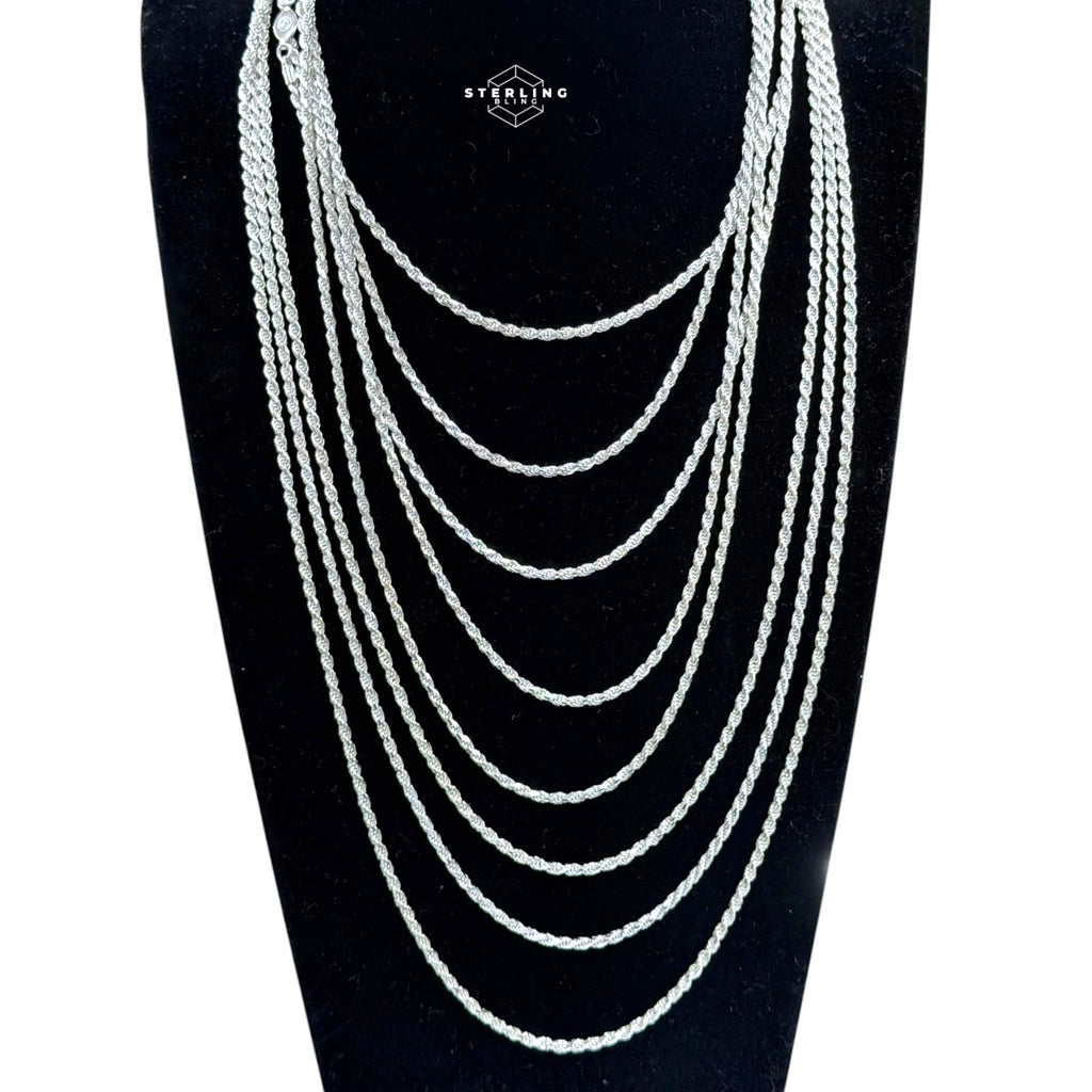 925 Sterling Silver 2.5mm Rope Chain Necklace - Made in Italy
