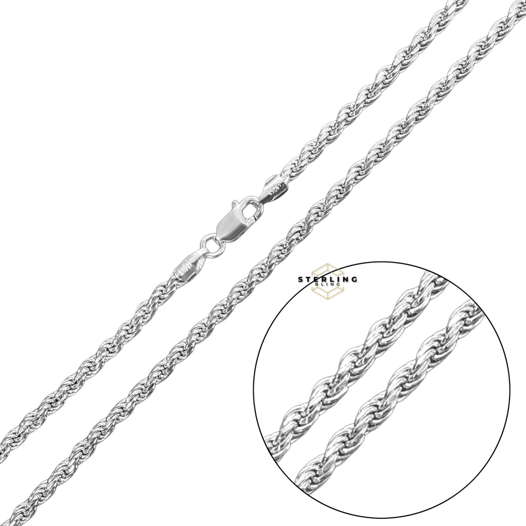 925 Sterling Silver 2.5mm Rope Chain Necklace - Made in Italy