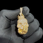14K Gold Crowned Skull Pendant | Iced Out CZ Diamond Hip Hop Necklace | King Skull Bling Charm