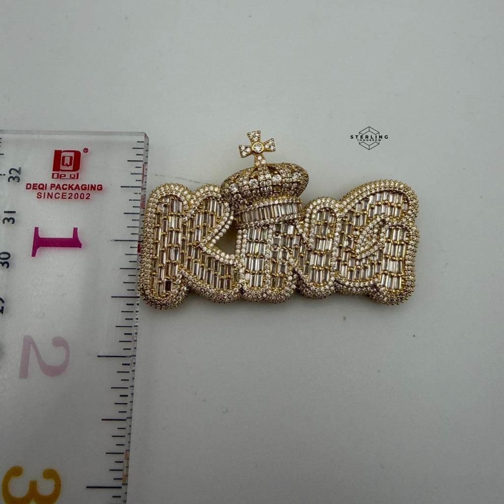King Baguette Pendant 14k Gold Finish