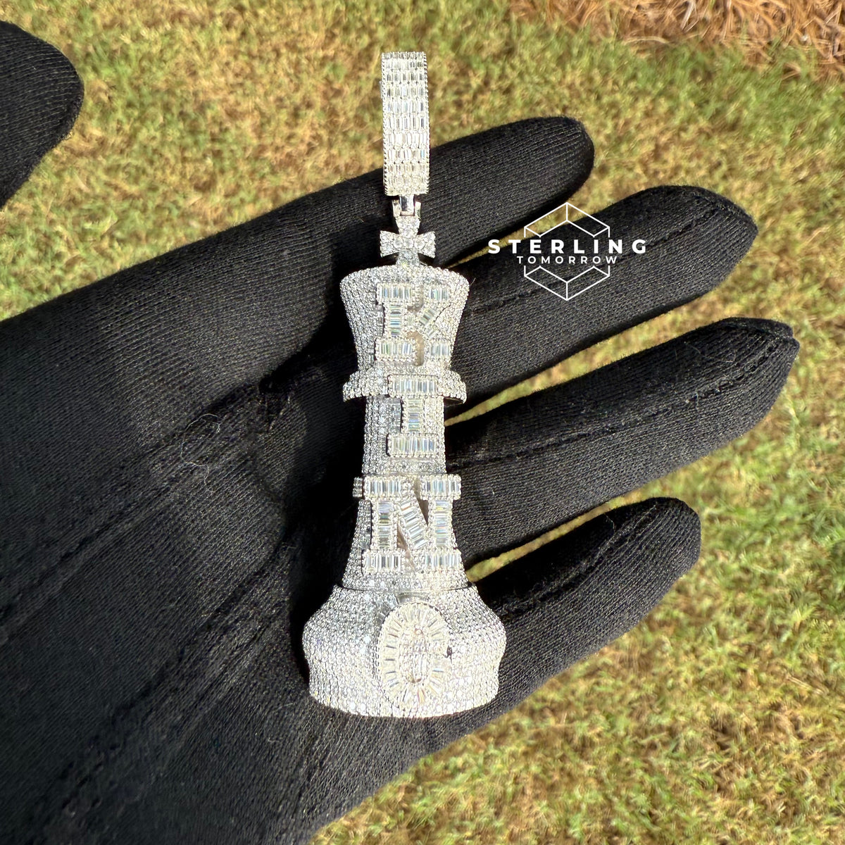 Moissanite Chess King Iced Out Pendant 15.9CT VVS Diamond Tester Pass Solid 925 Sterling Silver Hip Hop Necklace Baguette Rapper Chain