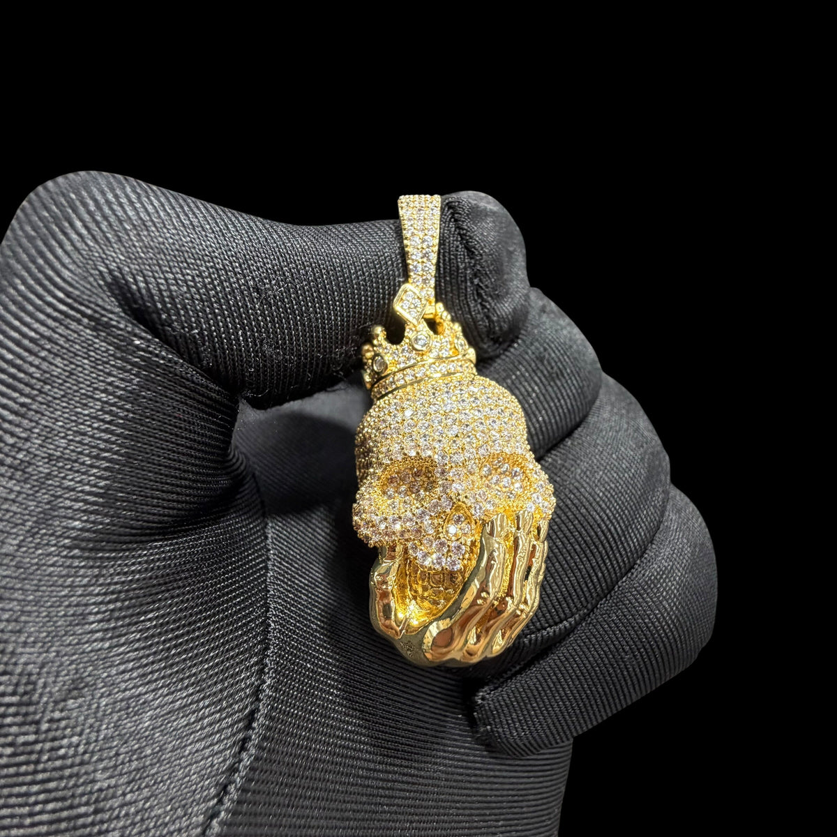14K Gold Crowned Skull Pendant | Iced Out CZ Diamond Hip Hop Necklace | King Skull Bling Charm