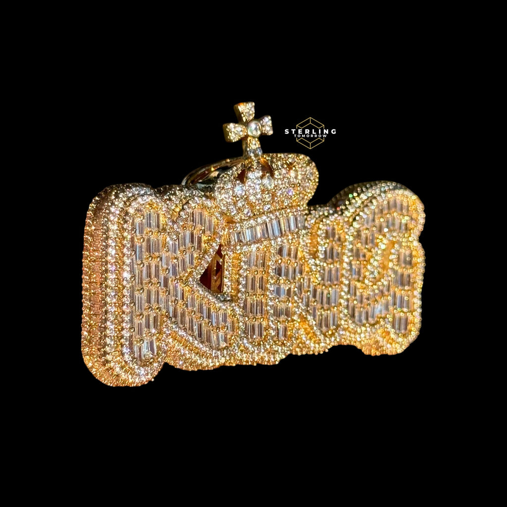 King Baguette Pendant 14k Gold Finish