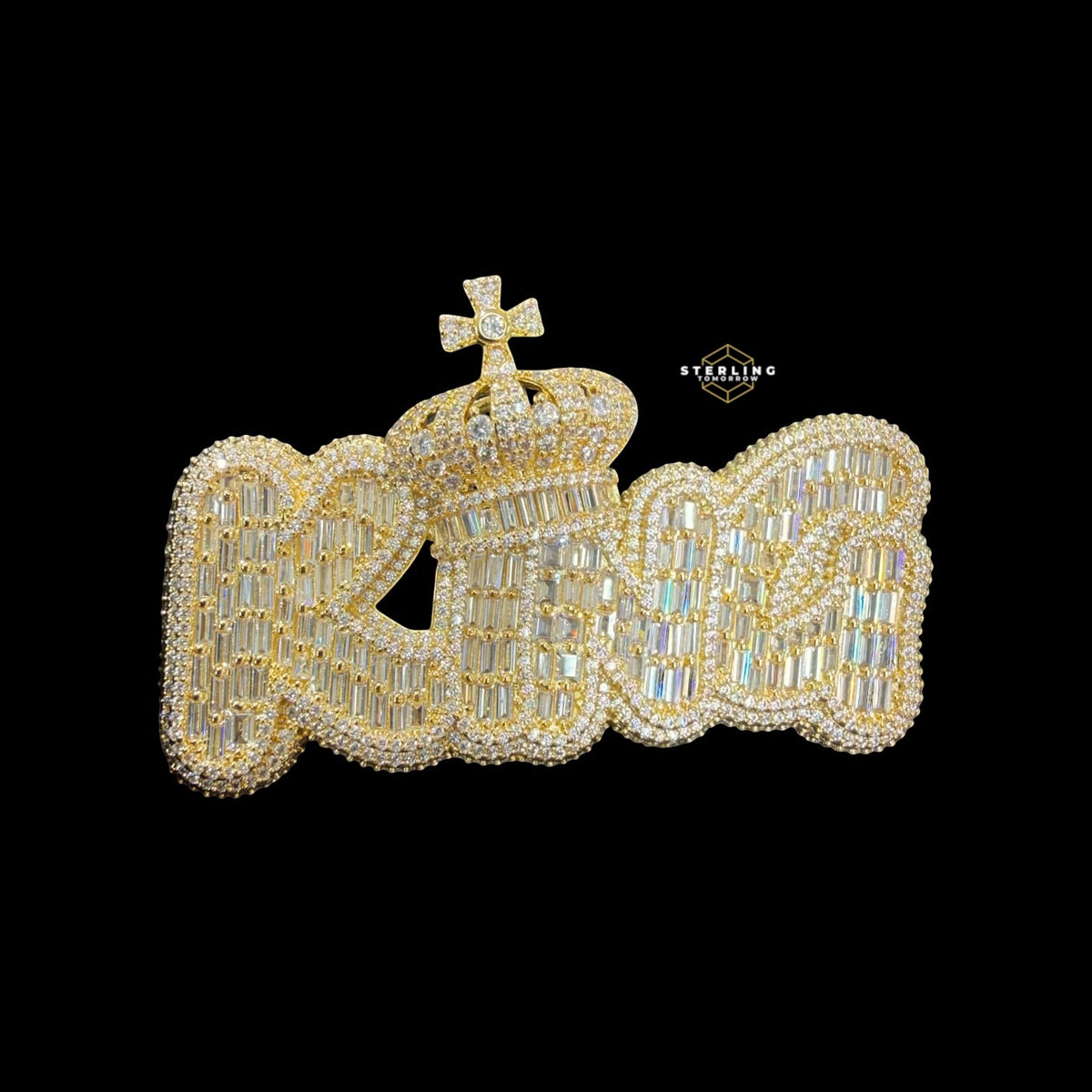 King Baguette Pendant 14k Gold Finish