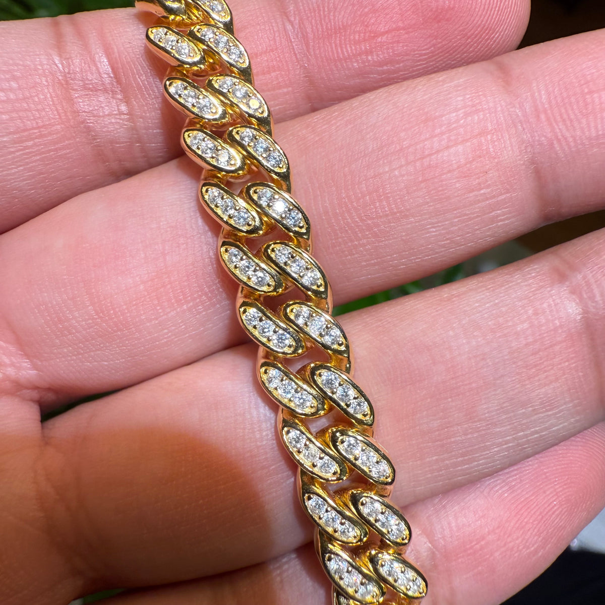 9mm CZ Cuban Bracelet Gold Tone 925 Silver