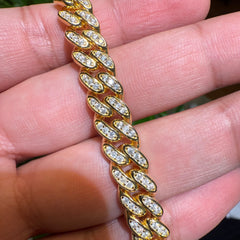 9mm CZ Cuban Bracelet Gold Tone 925 Silver