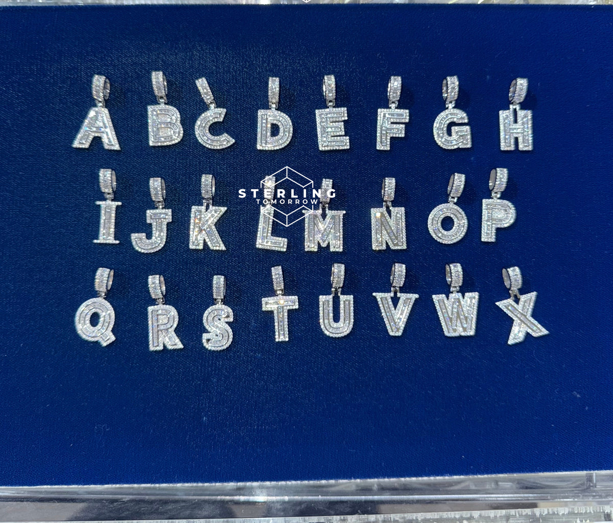 Baguette Initial Letter Pendants - 925 Silver