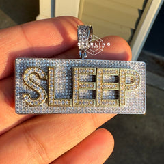 Sleep Name Plate Iced Out Gold Tone Pendant with Rope chain