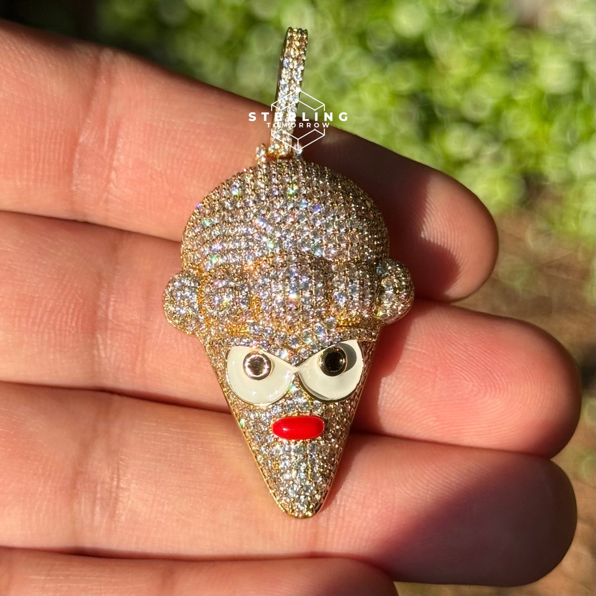 Ice Cream Cone Enamel Gold Tone Pendant