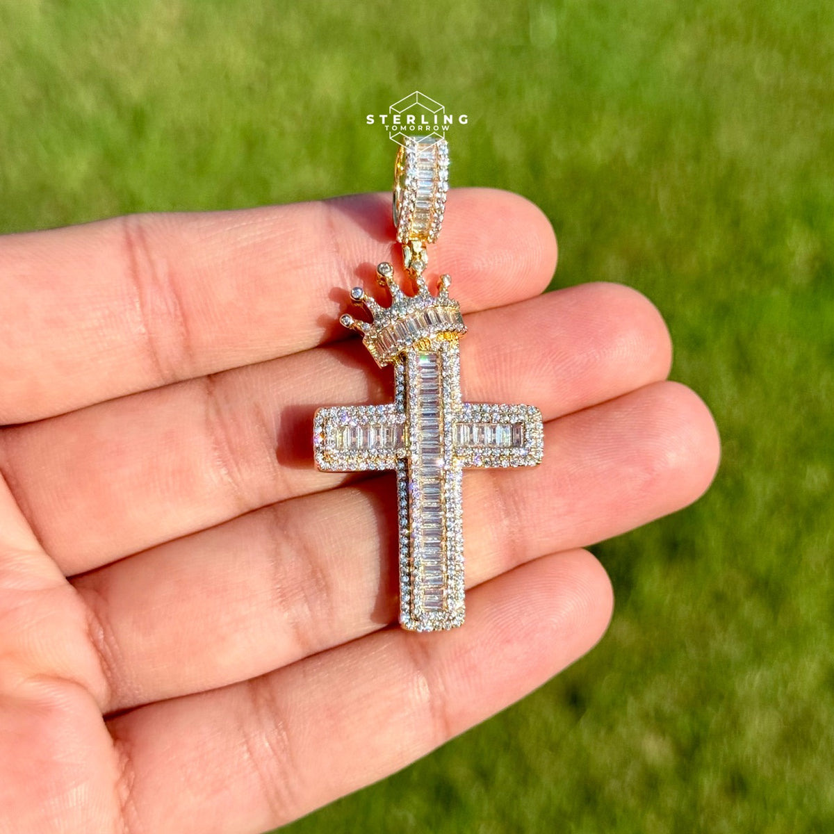 Cross with Crown Gold Tone Pendant