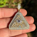 Evil Eye Pyramid Pendant Necklace | Iced Out CZ Triangle Pendant | 14K Gold Plated Hip Hop Jewelry | Protection Jewelry Gift