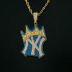 Iced Out NY Crown Pendant - Blue and Gold