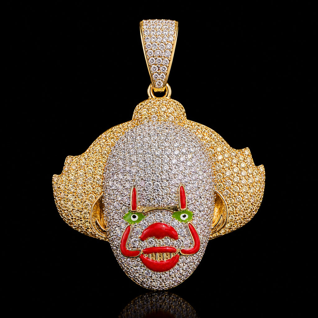 14K Gold Iced Out Clown Face Pendant | CZ Diamond Hip Hop Necklace | Carnival Mask Bling Charm