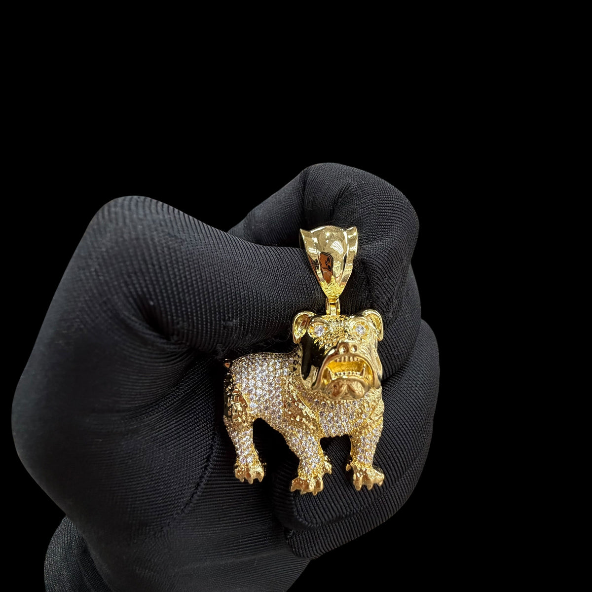 14K Gold Iced Out Bulldog Pendant | CZ Diamond Hip Hop Dog Necklace | 3D Bulldog Bling Charm