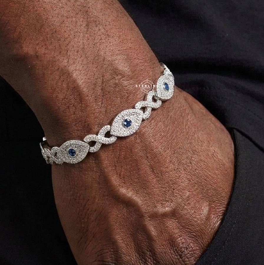 Blue Evil Eye Infinity Moissanite Bracelet