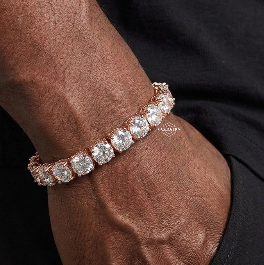 7mm Rose Gold Iced Out Sides Moissanite Tennis Bracelet