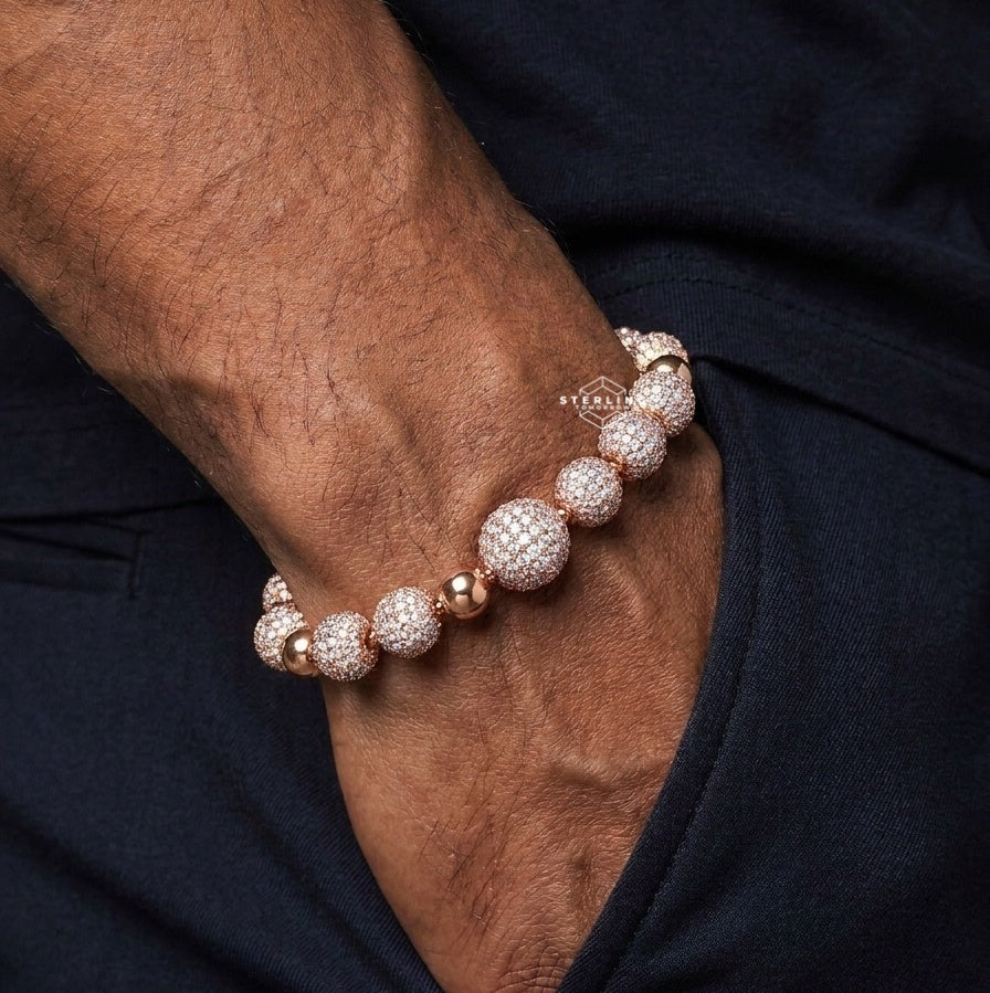 Rose Gold Moissanite Snowball Bead Bracelet