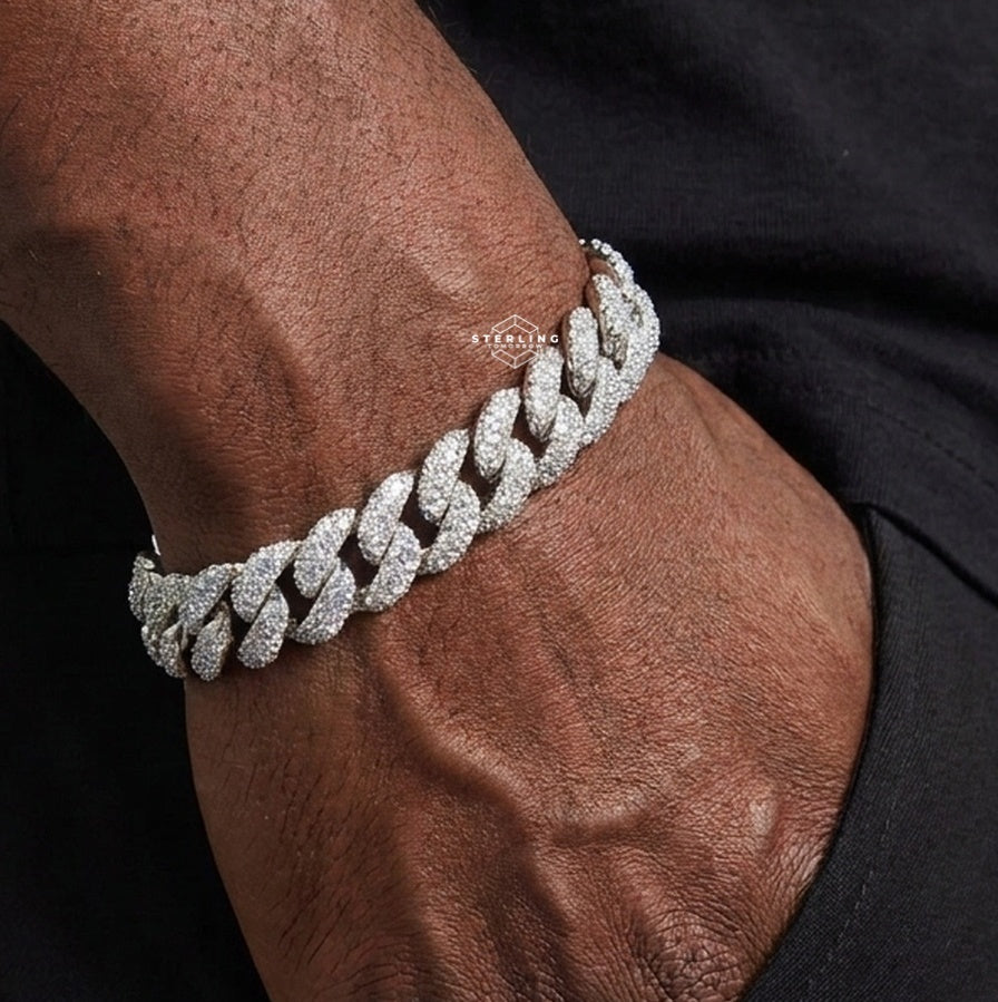 12mm Moissanite Upside Down Set Cuban Bracelet