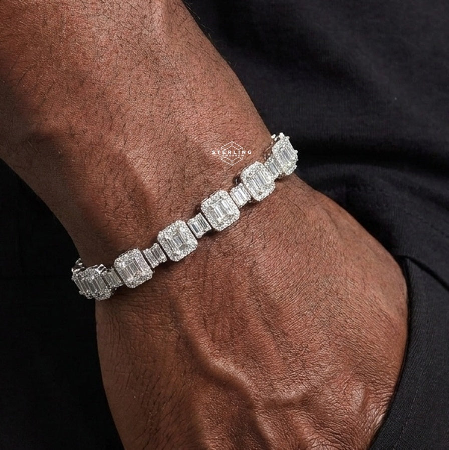 Moissanite Square Baguette Bracelet 8mm 8"