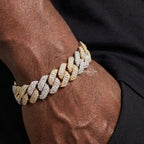 10mm Gold Two Tone Moissanite 3D Prong Cuban Bracelet