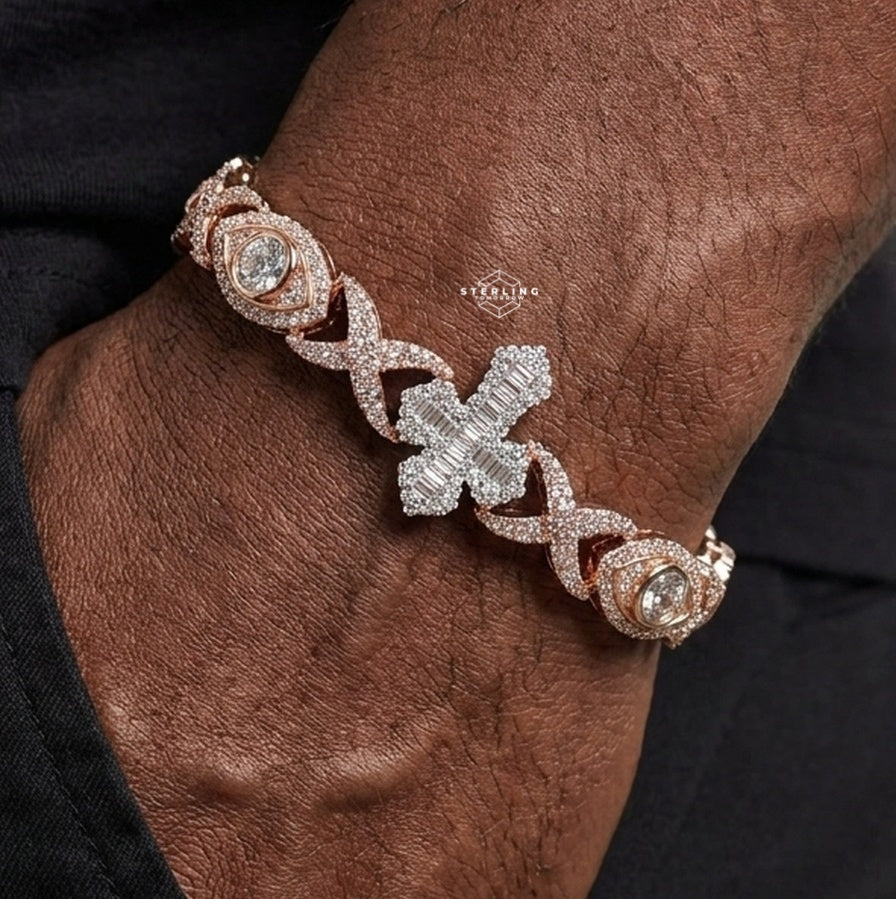 Moissanite Rose Gold Evil Eye Cross Infinity Bracelet 8.5"