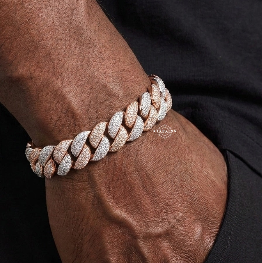 12mm Rose Two Tone Moissanite Cuban Bracelet