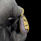 14K Gold Iced Out Skull Pendant | Black & Purple CZ Diamond Hip Hop Necklace