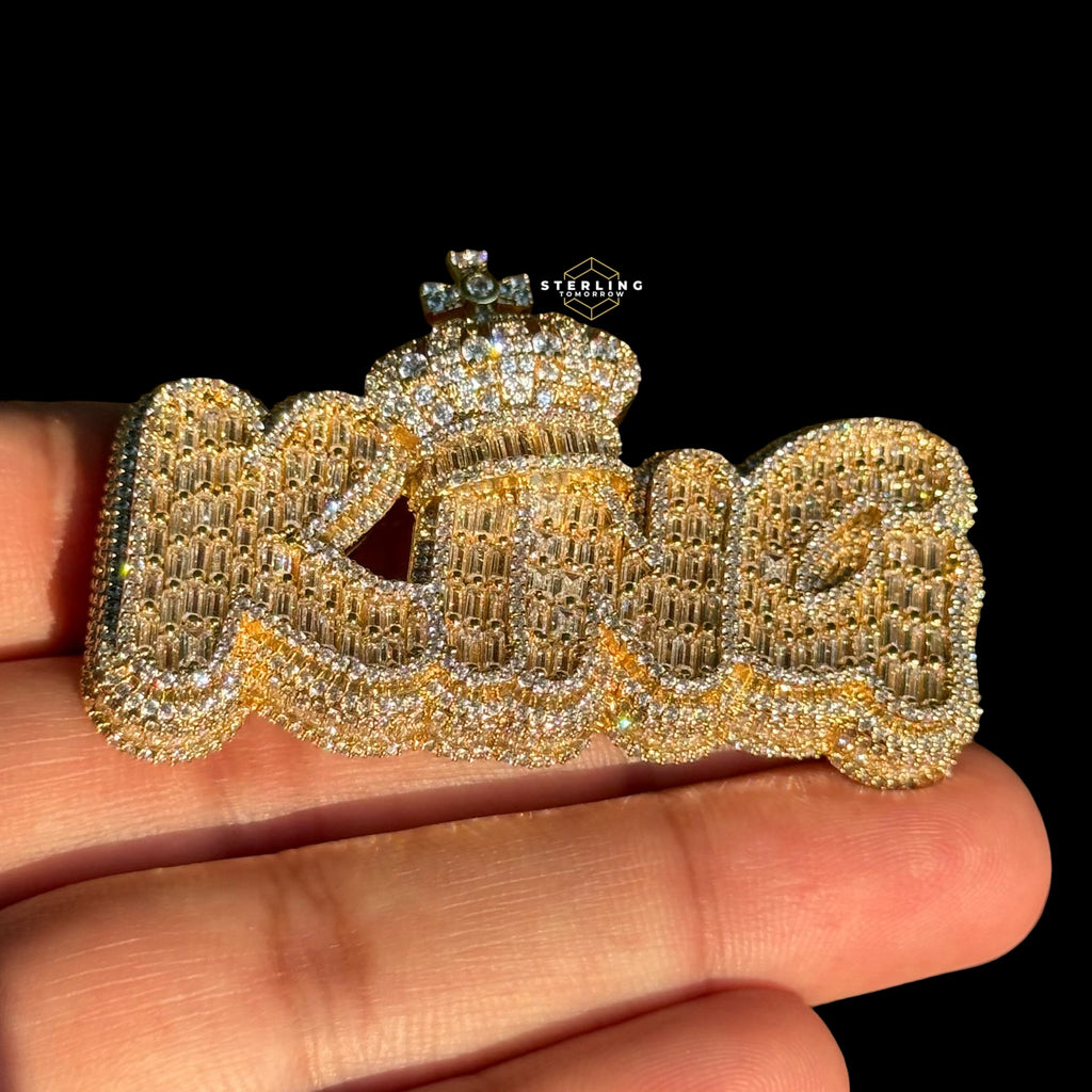 King Baguette Pendant 14k Gold Finish