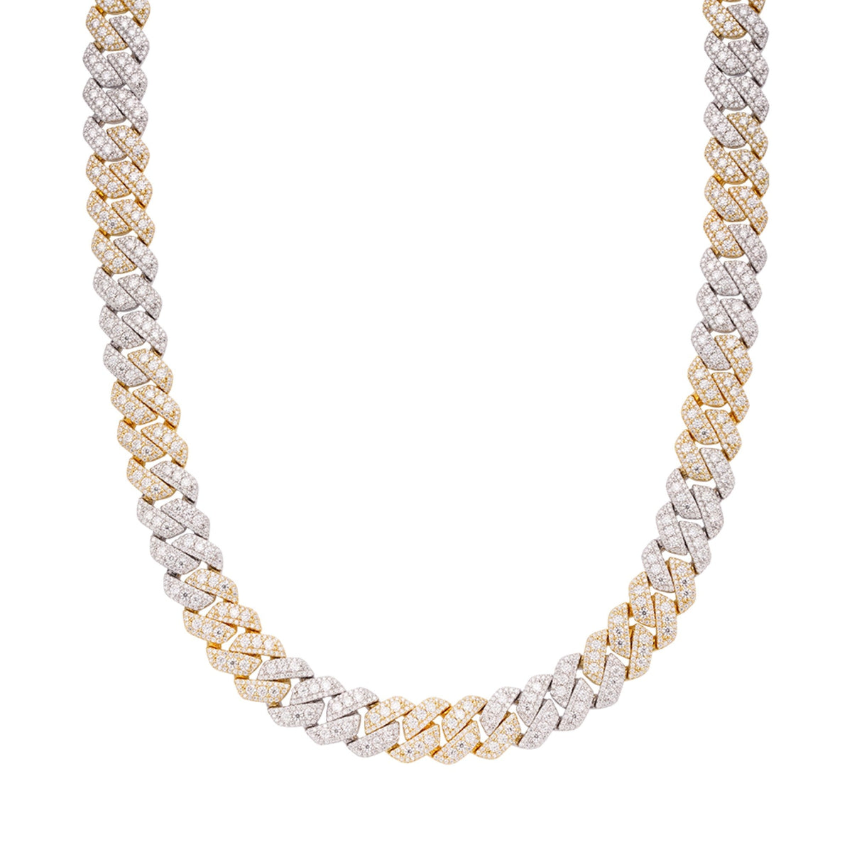 3D Set Moissanite Cuban Chain 14mm 22" - Gold Over 925 Silver Two Tone