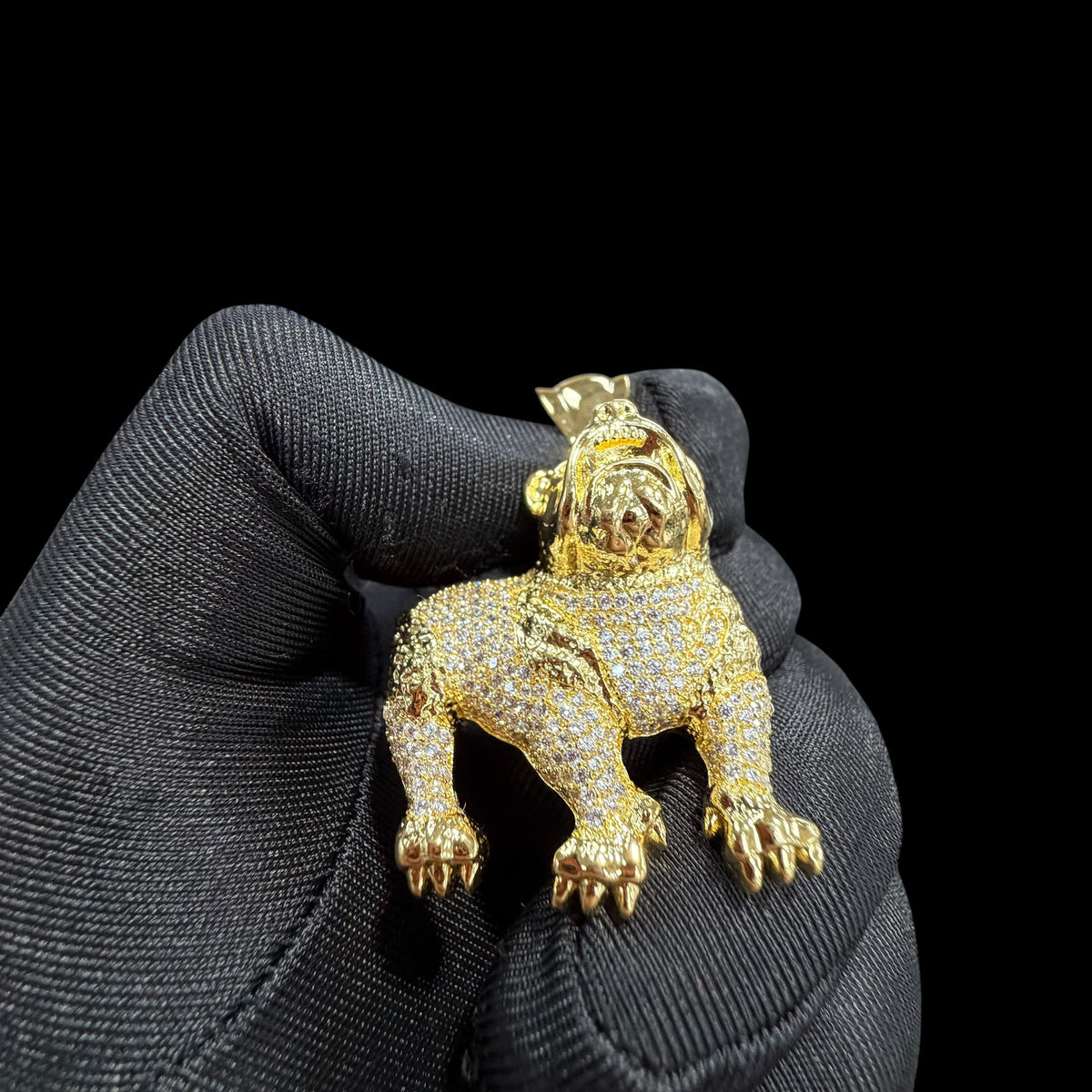 14K Gold Iced Out Bulldog Pendant | CZ Diamond Hip Hop Dog Necklace | 3D Bulldog Bling Charm