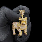 14K Gold Iced Out Bulldog Pendant | CZ Diamond Hip Hop Dog Necklace | 3D Bulldog Bling Charm