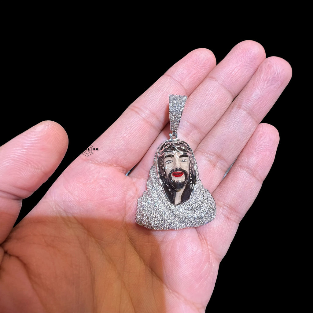 Iced Out Enamel Jesus Pendant + 14k Gold Plated CZ