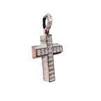 3D Cross 14k White Gold Plated Iced CZ Pendant + Steel Rope Chain