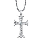 Double Sided Iced Heart Cross Pendant + 24" Steel Franco Chain