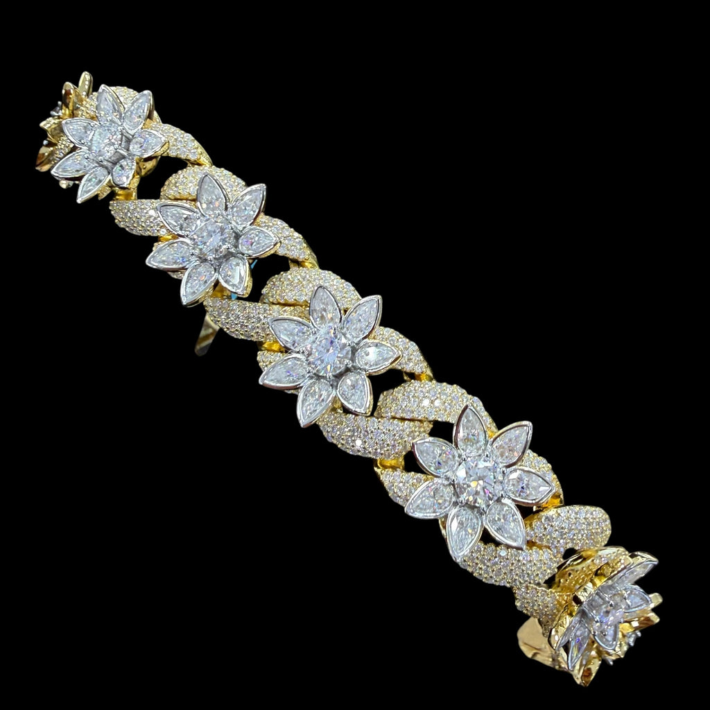 Moissanite Gold Star Cuban Bracelet 16mm 8.5”