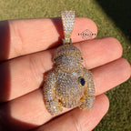 Iced Out Astronaut Gold Tone Pendant 14k Gold Plated + AntiTarnish Steel Rope Chain