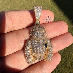 Iced Out Astronaut Gold Tone Pendant 14k Gold Plated + AntiTarnish Steel Rope Chain