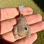 Iced Out Astronaut Gold Tone Pendant 14k Gold Plated + AntiTarnish Steel Rope Chain