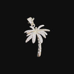14K White Gold Iced Out Palm Tree Pendant | CZ Diamond Hip Hop Tropical Necklace with Free Rope Chain