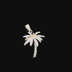 14K White Gold Iced Out Palm Tree Pendant | CZ Diamond Hip Hop Tropical Necklace with Free Rope Chain
