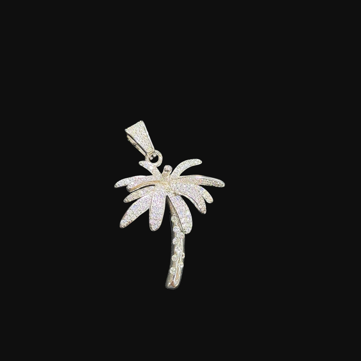 14K White Gold Iced Out Palm Tree Pendant | CZ Diamond Hip Hop Tropical Necklace with Free Rope Chain