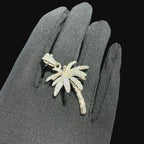 14K White Gold Iced Out Palm Tree Pendant | CZ Diamond Hip Hop Tropical Necklace with Free Rope Chain